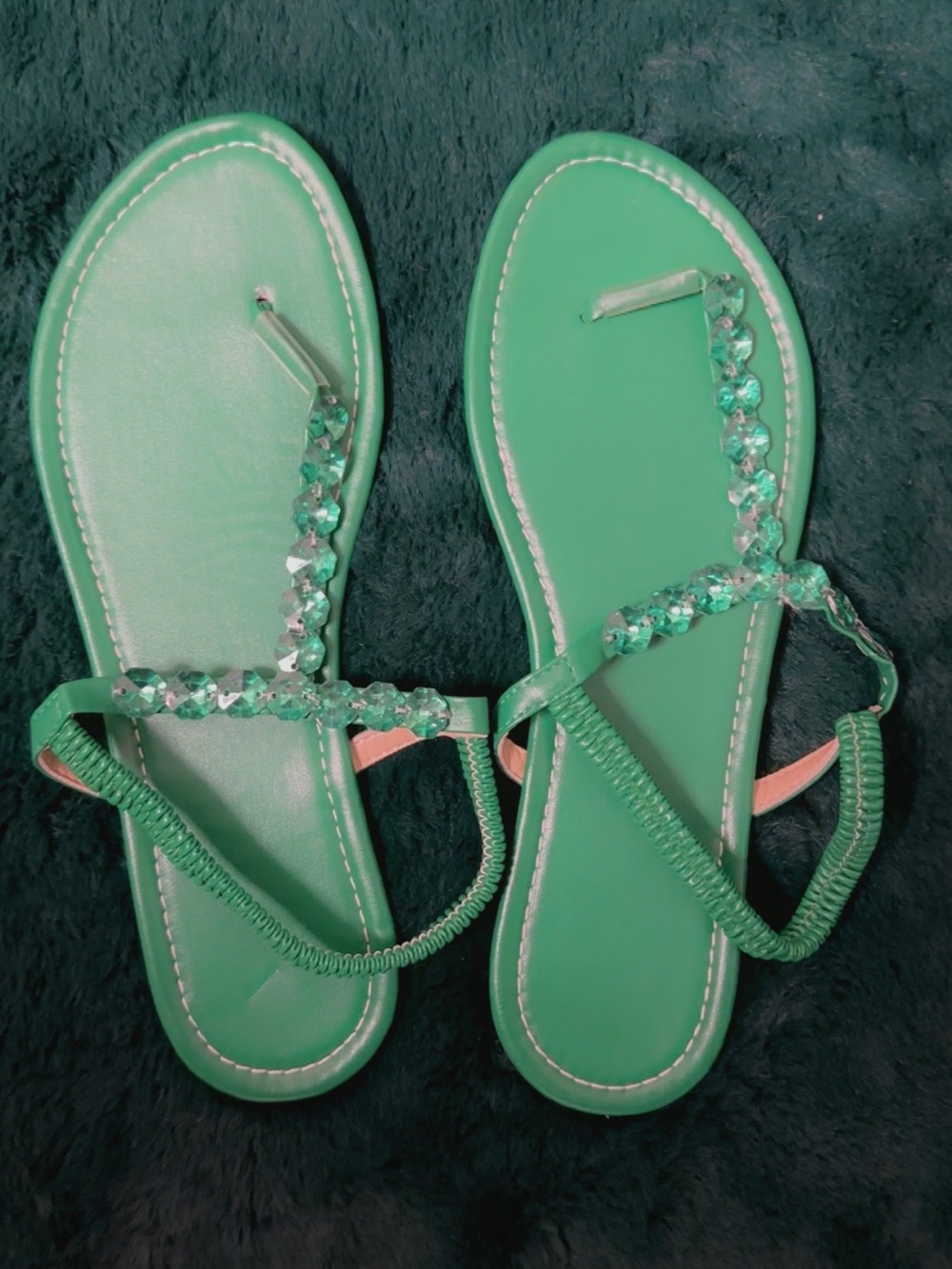 SHEIN Mint Green Crystal T-Strap Sandals
